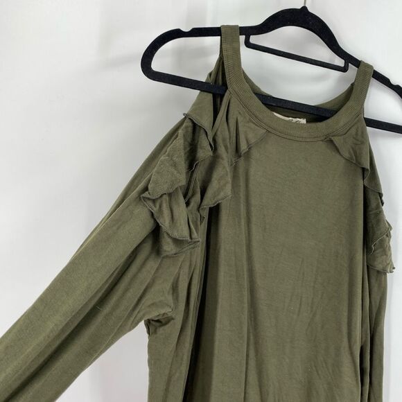Express Green Ruffled cut out shoulder Long Sleeve Top size M - Picture 3 of 4